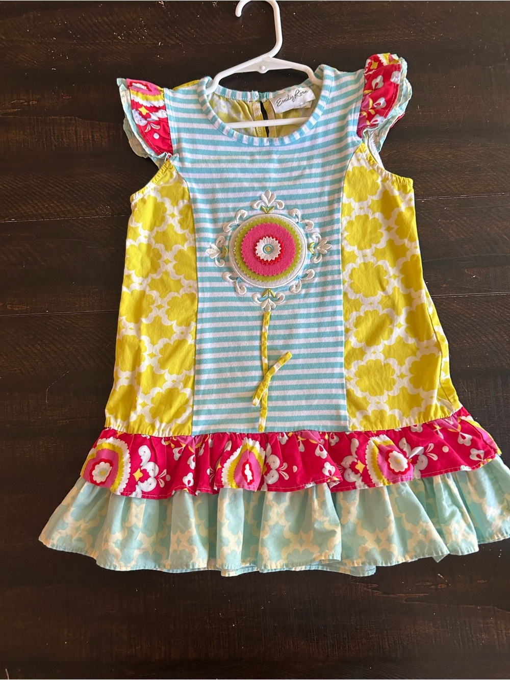 Emily Rose Yellow, Aqua & Pink Floral Stripe tunic top